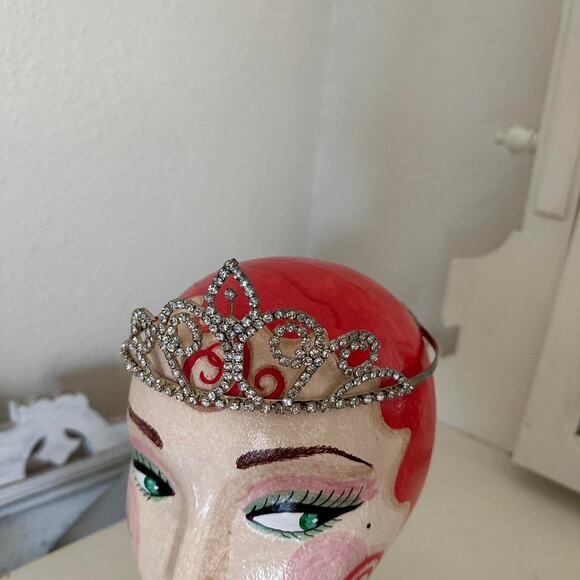 Vintage Rhinestone Silver Tiara Hair Comb Crown